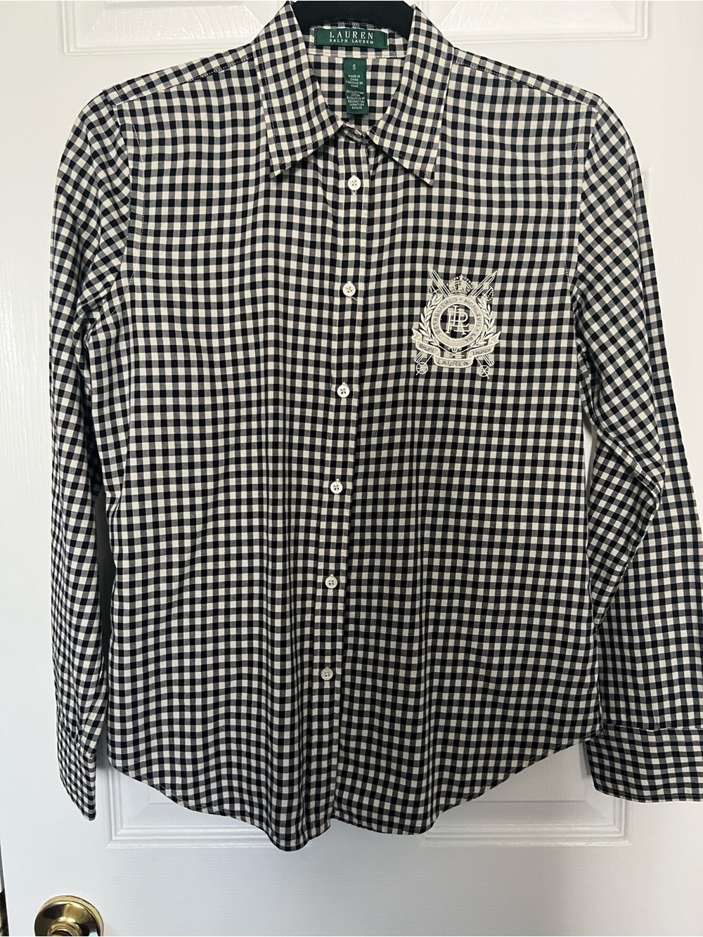 Ralph Lauren Black and White Gingham Button-Down with Embroidered Crest